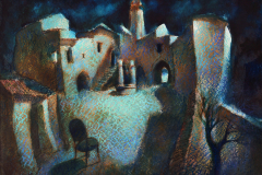 Moonlight-in-a-courtyard.Oil-on-primed-watercolour-paper-mounted-on-board.-28-x-39-inches